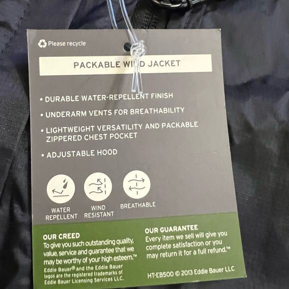 Eddie Bauer Packable Wind Jacket Mens XXL Windbreaker Full Zip Black Coat - Picture 9 of 9